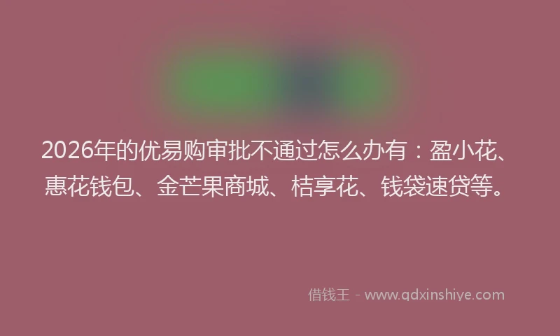 2026年的优易购审批不通过怎么办有：盈小花、惠花钱包、金芒果商城、桔享花、钱袋速贷等。