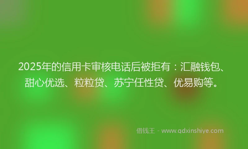 2025年的信用卡审核电话后被拒有：汇融钱包、甜心优选、粒粒贷、苏宁任性贷、优易购等。