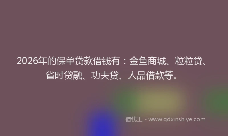 2026年的保单贷款借钱有：金鱼商城、粒粒贷、省时贷融、功夫贷、人品借款等。