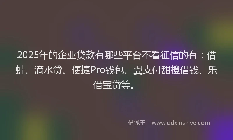 2025年的企业贷款有哪些平台不看征信的有：借蛙、滴水贷、便捷Pro钱包、翼支付甜橙借钱、乐借宝贷等。