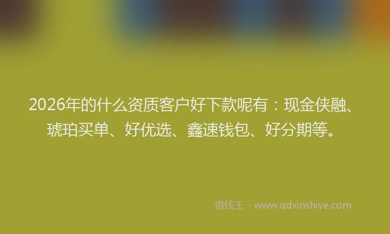 2026年的什么资质客户好下款呢有:现金侠融、琥珀买单、好优选、鑫速钱包、好分期等。