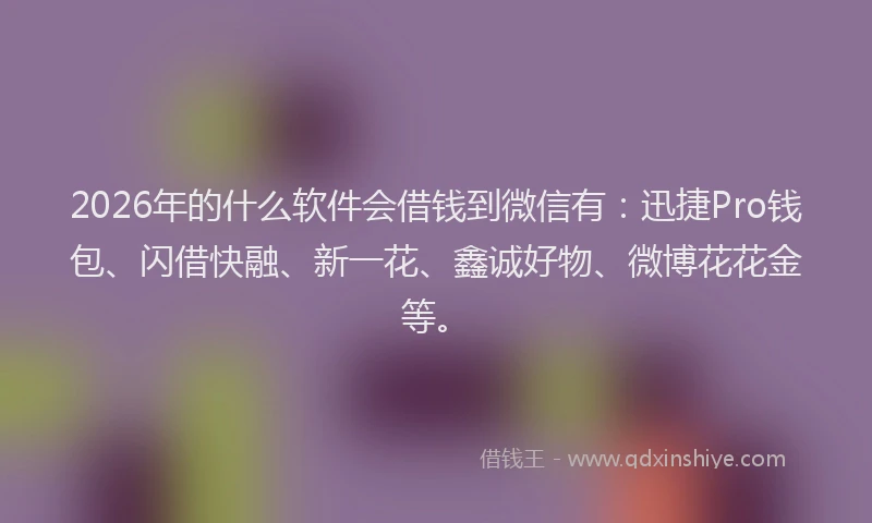 2026年的什么软件会借钱到微信有：迅捷Pro钱包、闪借快融、新一花、鑫诚好物、微博花花金等。