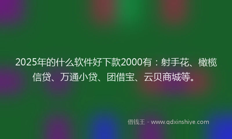 2025年的什么软件好下款2000有：射手花、橄榄信贷、万通小贷、团借宝、云贝商城等。