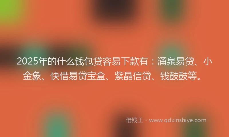 2025年的什么钱包贷容易下款有:涌泉易贷、小金象、快借易贷宝盒、紫晶信贷、钱鼓鼓等。