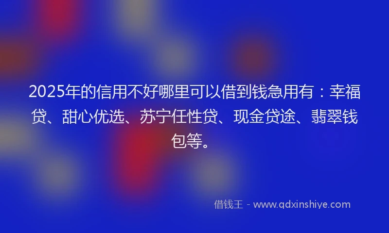 2025年的信用不好哪里可以借到钱急用有：幸福贷、甜心优选、苏宁任性贷、现金贷途、翡翠钱包等。