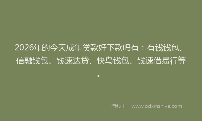 2026年的今天成年贷款好下款吗有：有钱钱包、信融钱包、钱速达贷、快鸟钱包、钱速借易行等。
