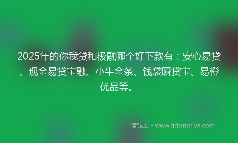 2025年的你我贷和极融哪个好下款有：安心易贷、现金易贷宝融、小牛金条、钱袋瞬贷宝、易橙优品等。