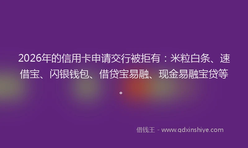 2026年的信用卡申请交行被拒有：米粒白条、速借宝、闪银钱包、借贷宝易融、现金易融宝贷等。