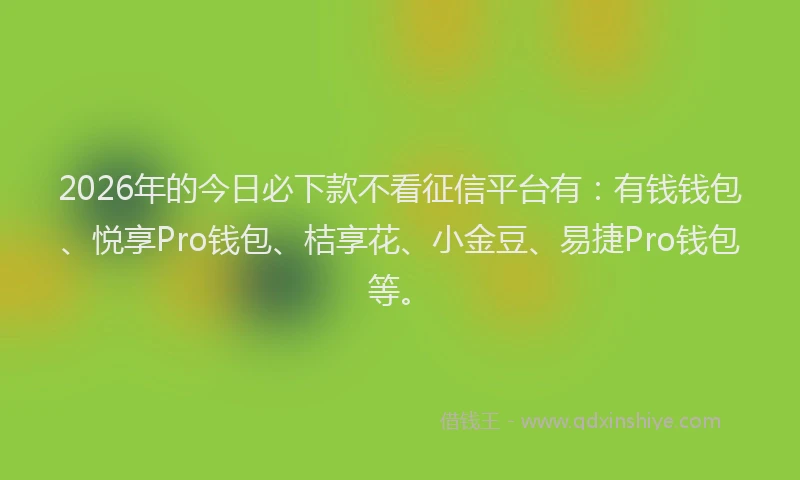 2026年的今日必下款不看征信平台有：有钱钱包、悦享Pro钱包、桔享花、小金豆、易捷Pro钱包等。