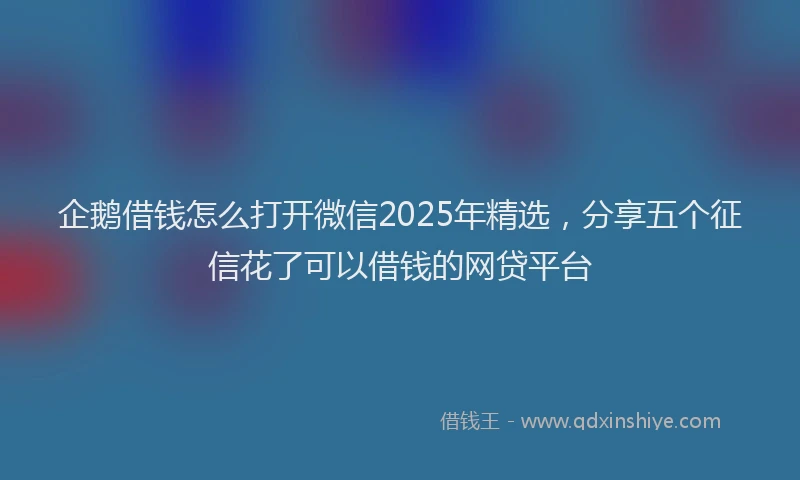 企鹅借钱怎么打开微信2025年精选，分享五个征信花了可以借钱的网贷平台