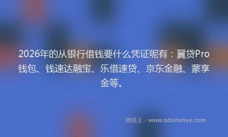2026年的从银行借钱要什么凭证呢有:翼贷Pro钱包、钱速达融宝、乐借速贷、京东金融、蒙享金等。