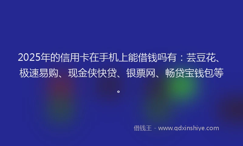 2025年的信用卡在手机上能借钱吗有：芸豆花、极速易购、现金侠快贷、银票网、畅贷宝钱包等。