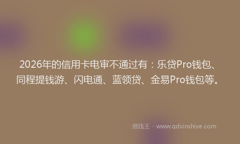 2026年的信用卡电审不通过有:乐贷Pro钱包、同程提钱游、闪电通、蓝领贷、金易Pro钱包等。