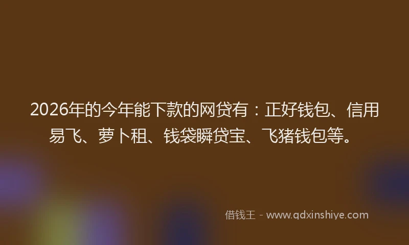 2026年的今年能下款的网贷有:正好钱包、信用易飞、萝卜租、钱袋瞬贷宝、飞猪钱包等。