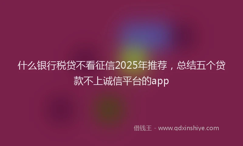 什么银行税贷不看征信2025年推荐，总结五个贷款不上诚信平台的app