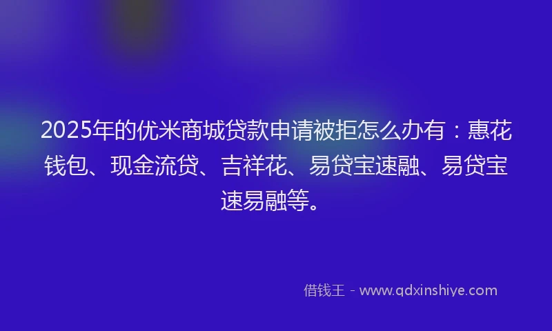 2025年的优米商城贷款申请被拒怎么办有:惠花钱包、现金流贷、吉祥花、易贷宝速融、易贷宝速易融等。