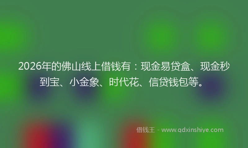 2026年的佛山线上借钱有：现金易贷盒、现金秒到宝、小金象、时代花、信贷钱包等。