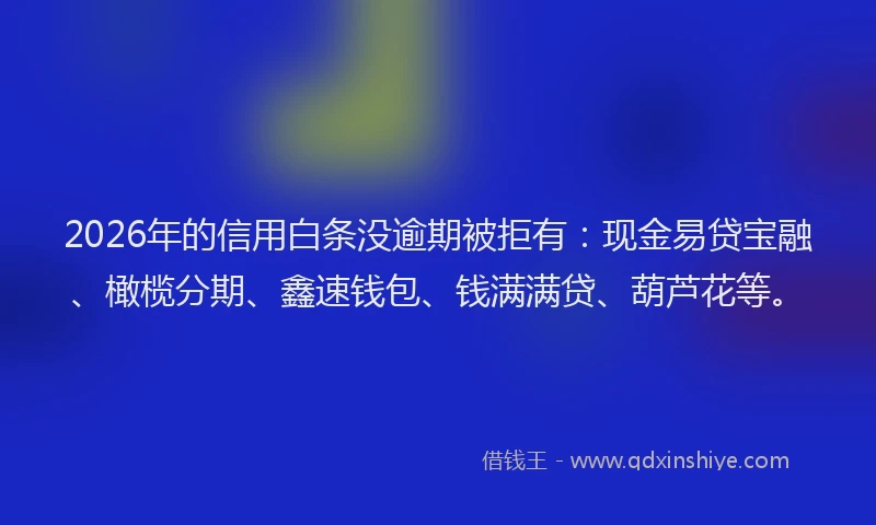 2026年的信用白条没逾期被拒有:现金易贷宝融、橄榄分期、鑫速钱包、钱满满贷、葫芦花等。