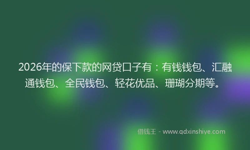 2026年的保下款的网贷口子有：有钱钱包、汇融通钱包、全民钱包、轻花优品、珊瑚分期等。