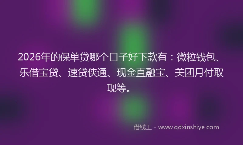 2026年的保单贷哪个口子好下款有:微粒钱包、乐借宝贷、速贷侠通、现金直融宝、美团月付取现等。