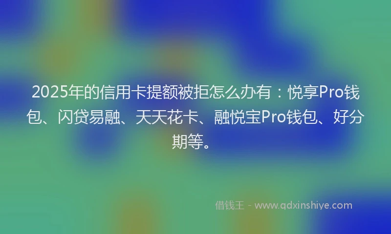 2025年的信用卡提额被拒怎么办有：悦享Pro钱包、闪贷易融、天天花卡、融悦宝Pro钱包、好分期等。
