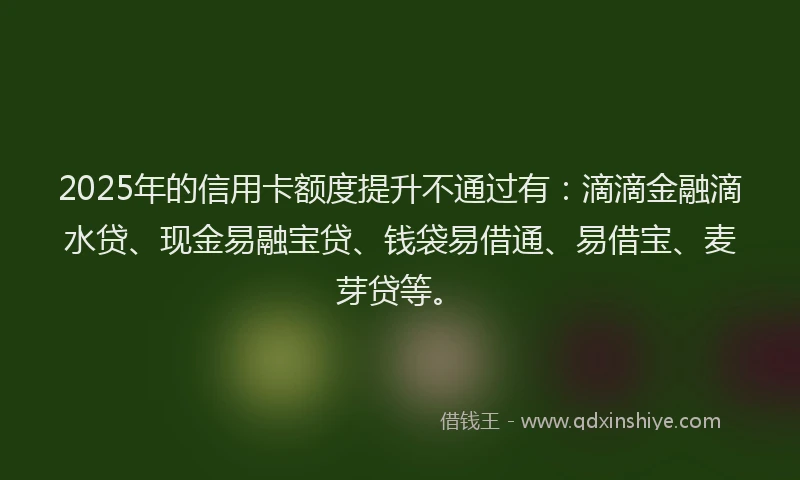 2025年的信用卡额度提升不通过有：滴滴金融滴水贷、现金易融宝贷、钱袋易借通、易借宝、麦芽贷等。