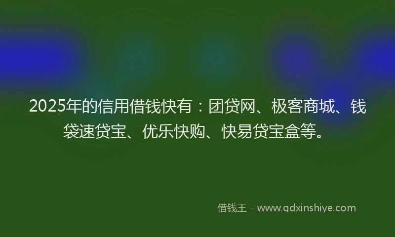 2025年的信用借钱快有:团贷网、极客商城、钱袋速贷宝、优乐快购、快易贷宝盒等。