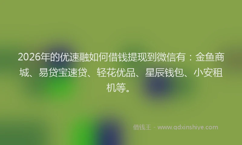 2026年的优速融如何借钱提现到微信有:金鱼商城、易贷宝速贷、轻花优品、星辰钱包、小安租机等。