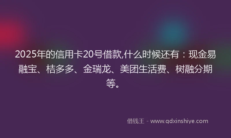 2025年的信用卡20号借款,什么时候还有:现金易融宝、桔多多、金瑞龙、美团生活费、树融分期等。