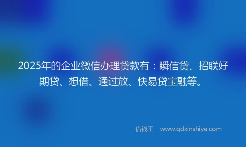 2025年的企业微信办理贷款有:瞬信贷、招联好期贷、想借、通过放、快易贷宝融等。