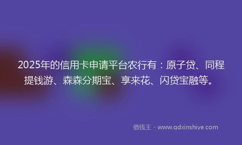 2025年的信用卡申请平台农行有:原子贷、同程提钱游、森森分期宝、享来花、闪贷宝融等。