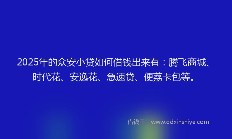2025年的众安小贷如何借钱出来有：腾飞商城、时代花、安逸花、急速贷、便荔卡包等。