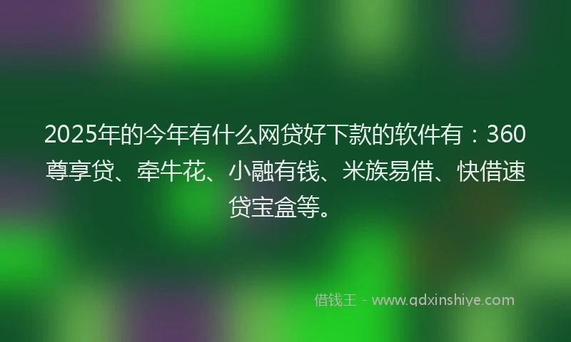2025年的今年有什么网贷好下款的软件有:360尊享贷、牵牛花、小融有钱、米族易借、快借速贷宝盒等。
