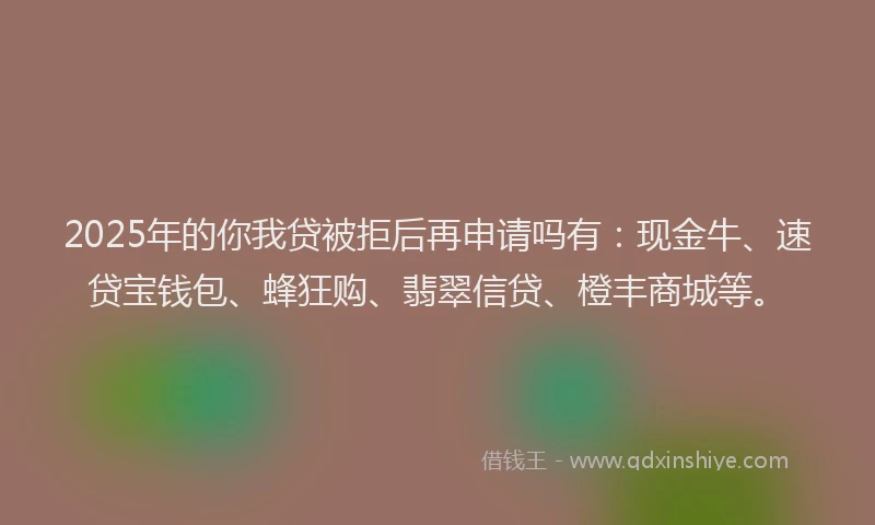 2025年的你我贷被拒后再申请吗有：现金牛、速贷宝钱包、蜂狂购、翡翠信贷、橙丰商城等。