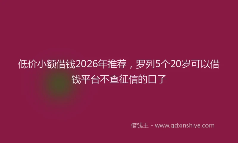 低价小额借钱2026年推荐，罗列5个20岁可以借钱平台不查征信的口子