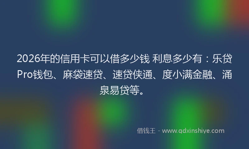 2026年的信用卡可以借多少钱 利息多少有：乐贷Pro钱包、麻袋速贷、速贷侠通、度小满金融、涌泉易贷等。