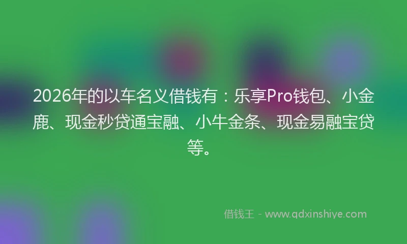 2026年的以车名义借钱有：乐享Pro钱包、小金鹿、现金秒贷通宝融、小牛金条、现金易融宝贷等。