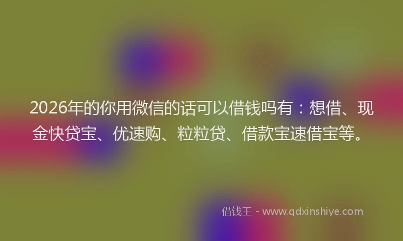 2026年的你用微信的话可以借钱吗有：想借、现金快贷宝、优速购、粒粒贷、借款宝速借宝等。