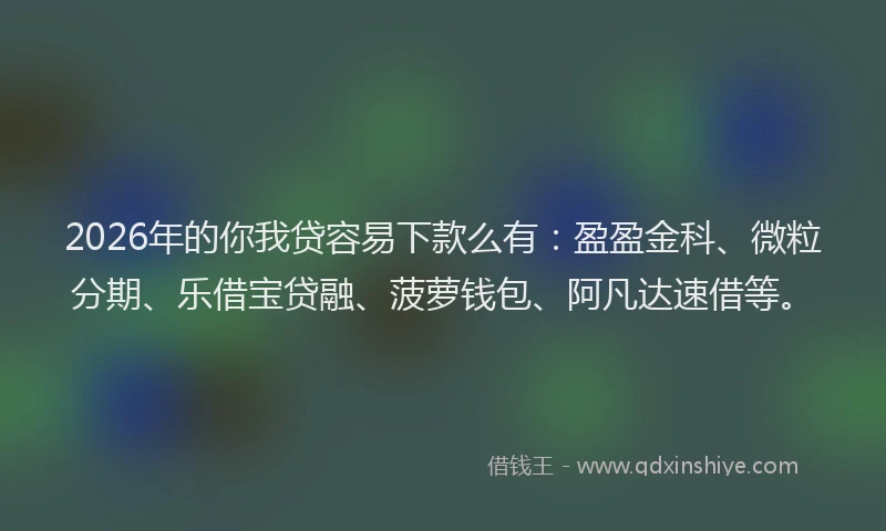 2026年的你我贷容易下款么有:盈盈金科、微粒分期、乐借宝贷融、菠萝钱包、阿凡达速借等。