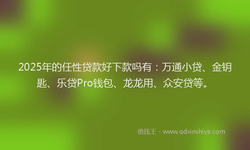 2025年的任性贷款好下款吗有:万通小贷、金钥匙、乐贷Pro钱包、龙龙用、众安贷等。