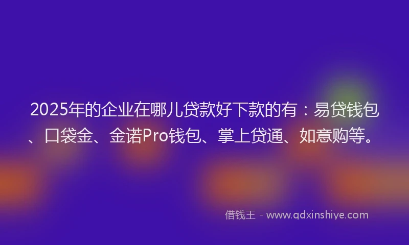 2025年的企业在哪儿贷款好下款的有:易贷钱包、口袋金、金诺Pro钱包、掌上贷通、如意购等。