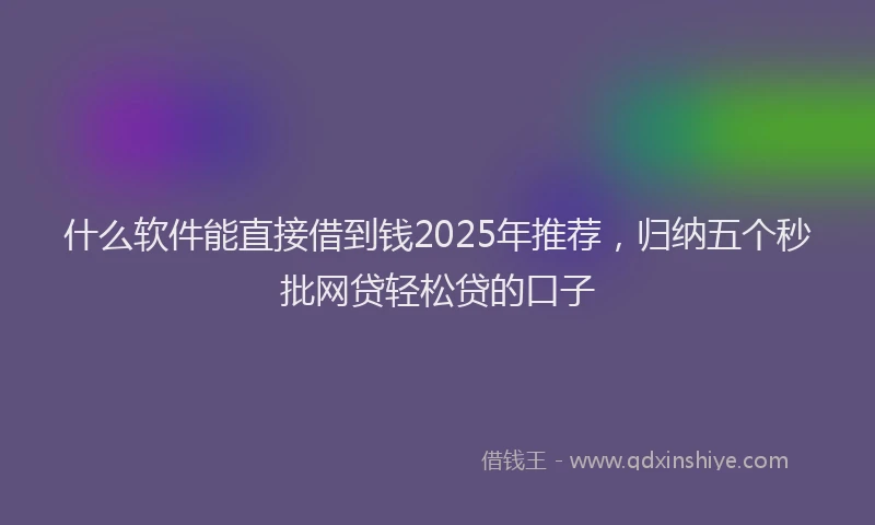 什么软件能直接借到钱2025年推荐，归纳五个秒批网贷轻松贷的口子