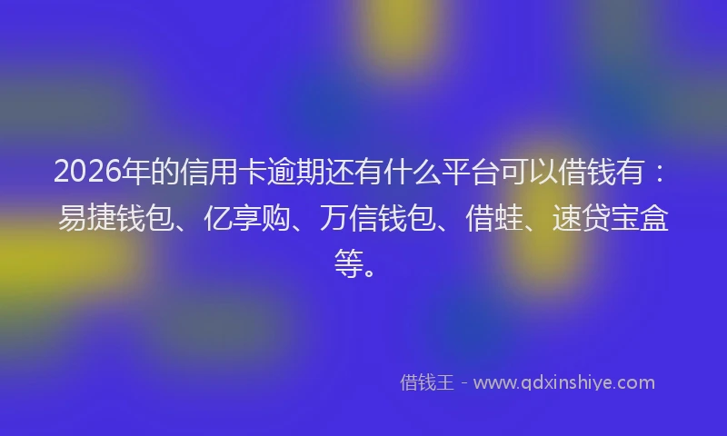 2026年的信用卡逾期还有什么平台可以借钱有：易捷钱包、亿享购、万信钱包、借蛙、速贷宝盒等。