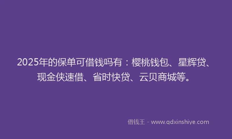 2025年的保单可借钱吗有：樱桃钱包、星辉贷、现金侠速借、省时快贷、云贝商城等。