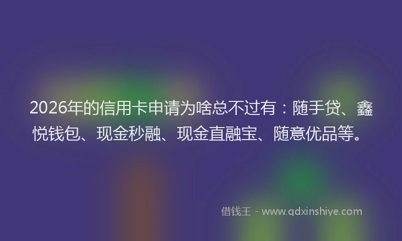 2026年的信用卡申请为啥总不过有：随手贷、鑫悦钱包、现金秒融、现金直融宝、随意优品等。