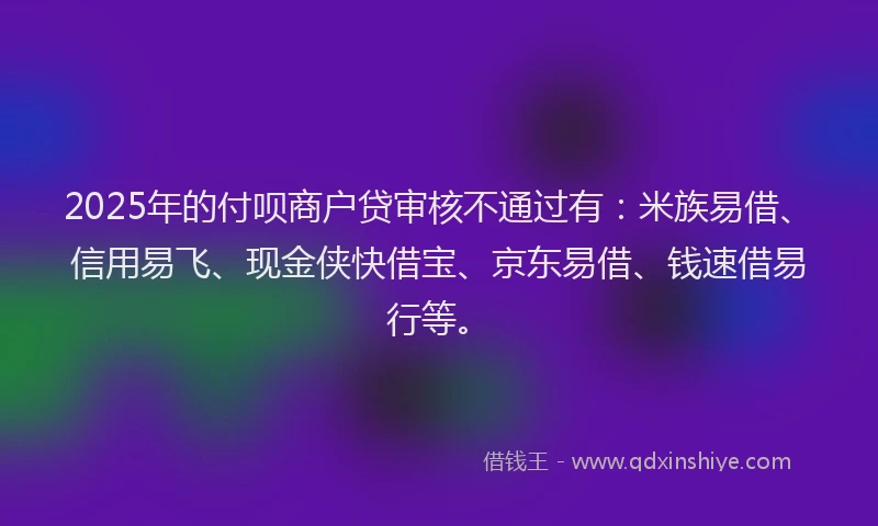 2025年的付呗商户贷审核不通过有：米族易借、信用易飞、现金侠快借宝、京东易借、钱速借易行等。