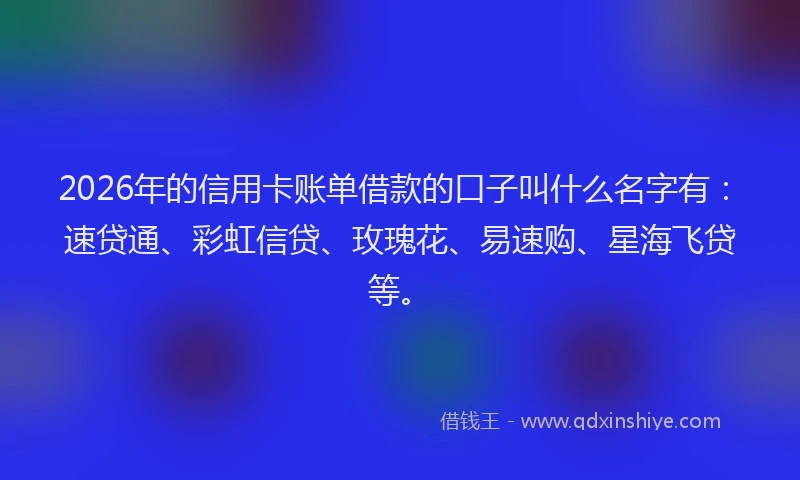 2026年的信用卡账单借款的口子叫什么名字有：速贷通、彩虹信贷、玫瑰花、易速购、星海飞贷等。