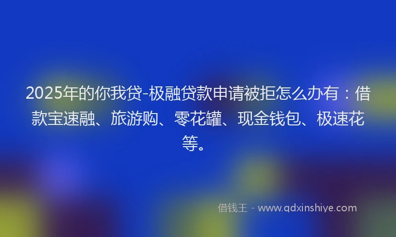 2025年的你我贷-极融贷款申请被拒怎么办有:借款宝速融、旅游购、零花罐、现金钱包、极速花等。