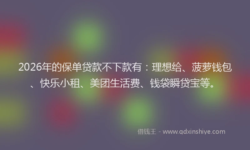 2026年的保单贷款不下款有:理想给、菠萝钱包、快乐小租、美团生活费、钱袋瞬贷宝等。