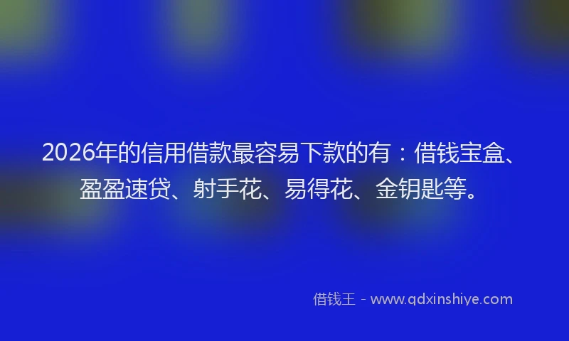 2026年的信用借款最容易下款的有：借钱宝盒、盈盈速贷、射手花、易得花、金钥匙等。